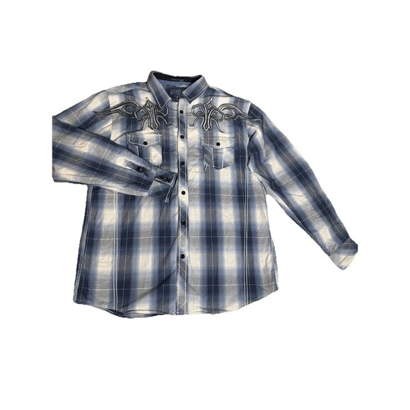 Roar Wild Hearted Button Up Men’s XL Short Sleeve Blue Plaid Embroidered - Picture 1 of 9